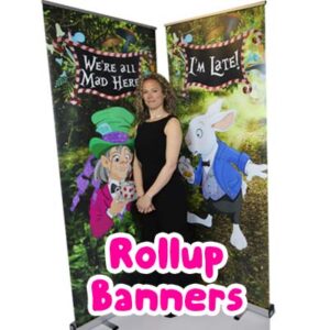 Alice in Wonderland rollup banner hire